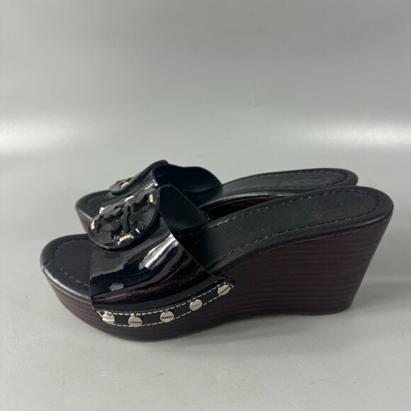 Tory Burch Black Patent Leather Wedges, Size 5 - Picture 6 of 13